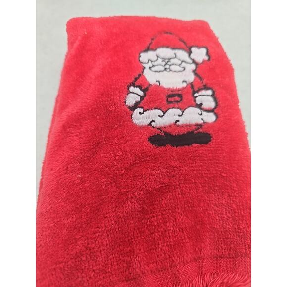 Lot of 2 Vintage Holiday Christmas Snowman Santa Claus Soft Fringe Hand Towels - Picture 3 of 7